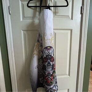 Decorative White Apron with Colorful Sugar Skull Design